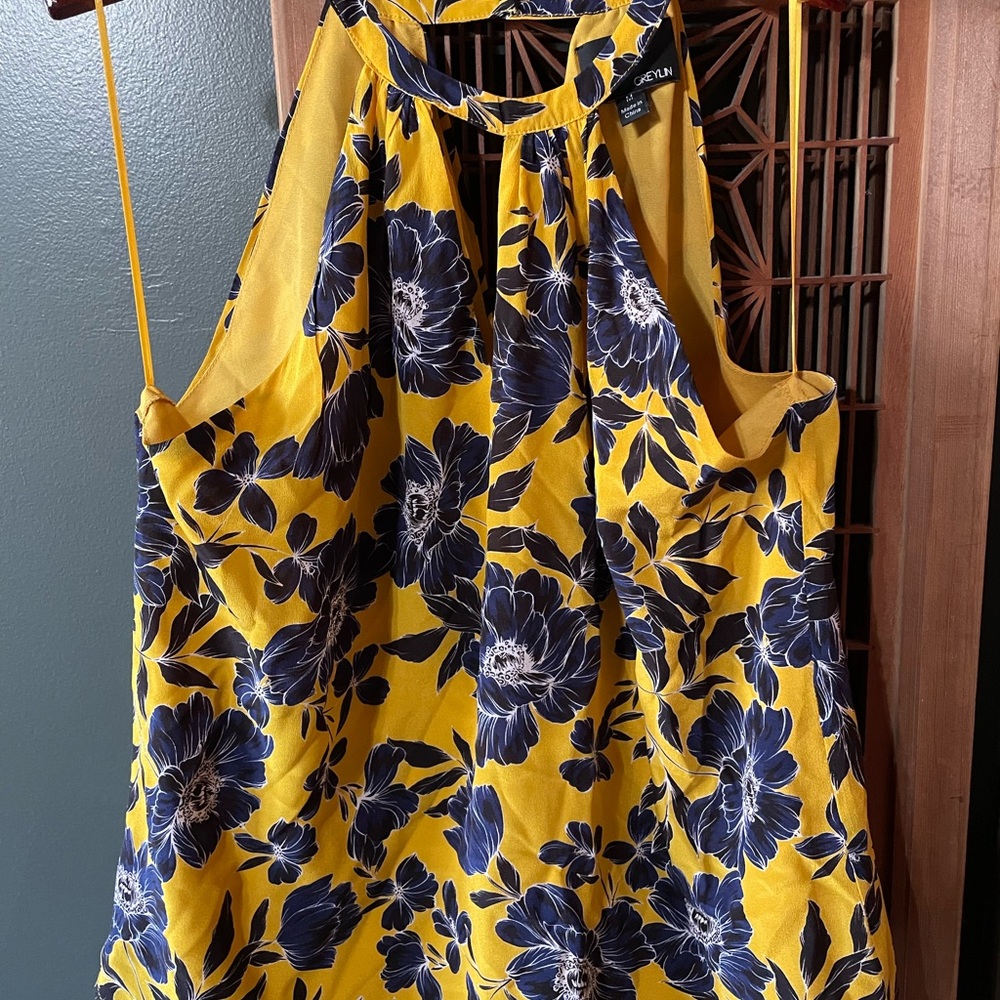 Greylin Yellow Blouse with Halter Floral Design